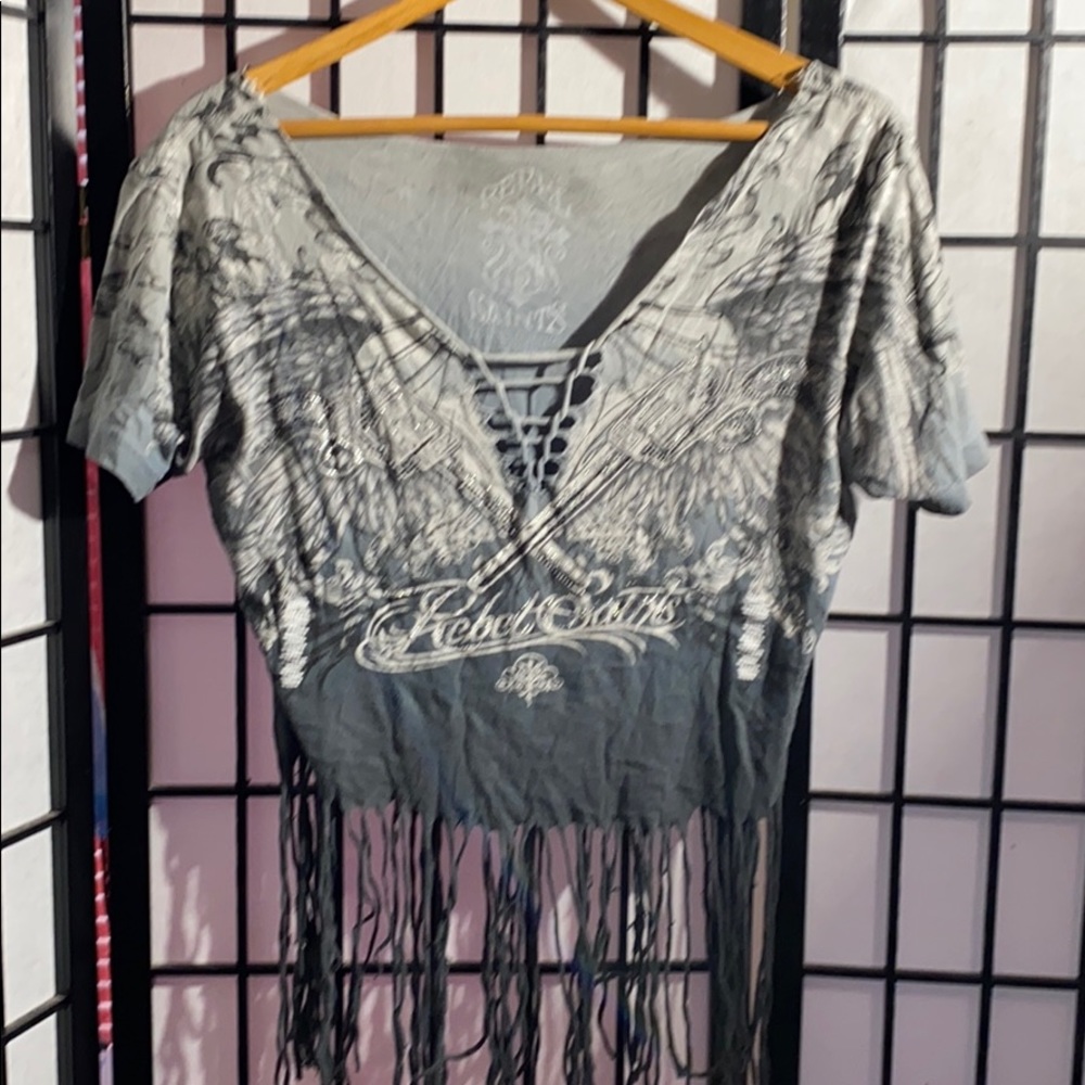 Rebel Saints Fringed Crop Top XL-Dueling Pistols
